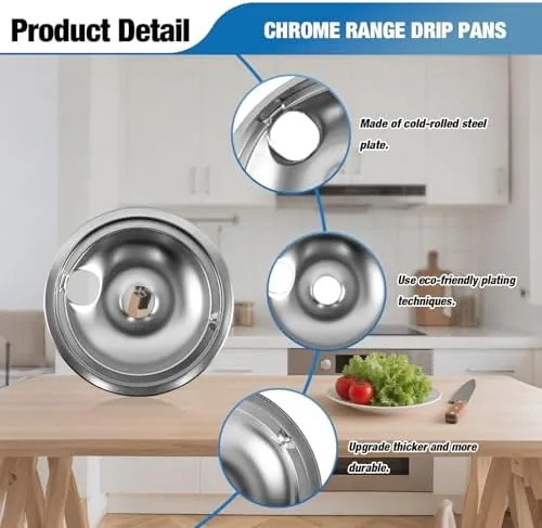 Close look at the WB31T10010 WB31T10011 Chrome Drip Pans Set (4 Pack) 2x6" & build quality