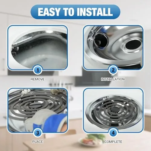 The WB31T10010 WB31T10011 Chrome Drip Pans Set (4 Pack) 2x6" & in real use