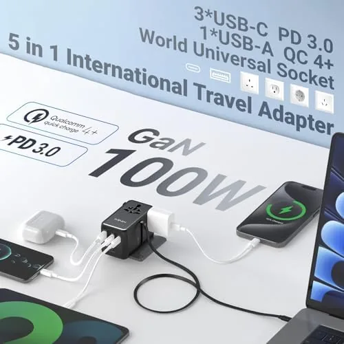 Close look at the MINIX 100W Universal Travel Adapter with Retractable USB C Cable,GaN build quality