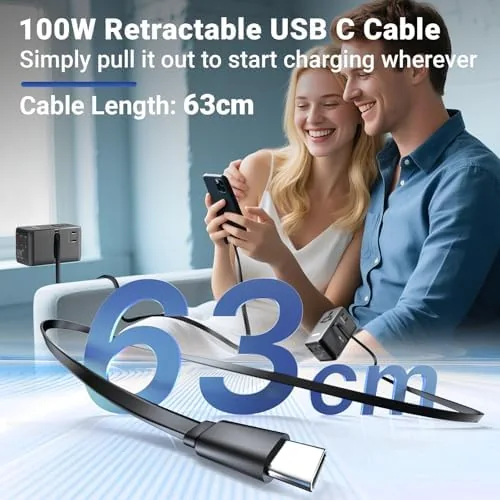 Detail shot of the MINIX 100W Universal Travel Adapter with Retractable USB C Cable,GaN features