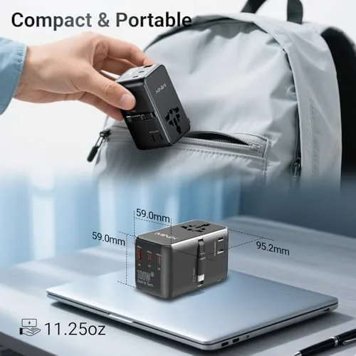 Another view of the MINIX 100W Universal Travel Adapter with Retractable USB C Cable,GaN