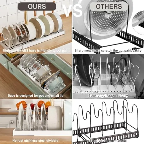 The Magheo rack beside a drawer divider set and a freestanding vertical lid rack