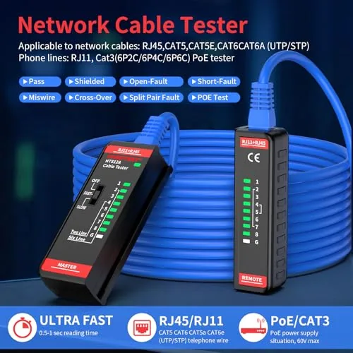The Network Ethernet Cable Tester for LAN RJ45 RJ11 CAT5 CAT5E in real use
