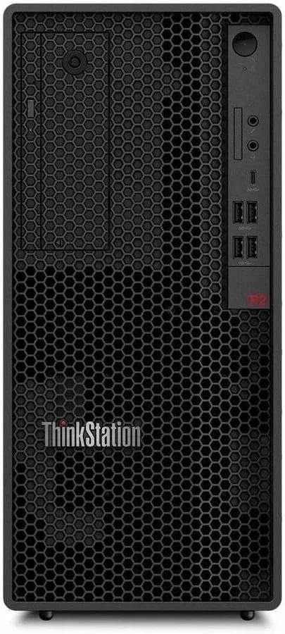 The ThinkStation P2 Gen 2 on an office desk with a tidy cable setup