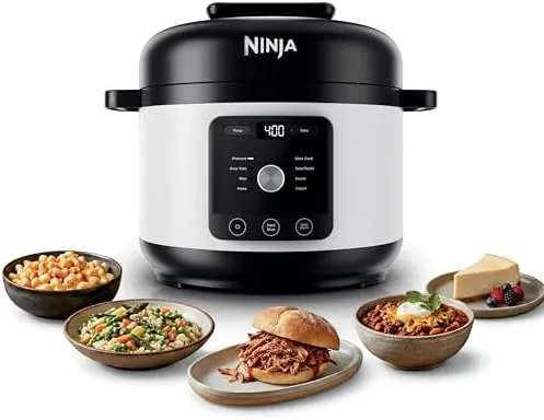 The Ninja HyperHeat 9-in-1 pressure cooker in white on a kitchen counter