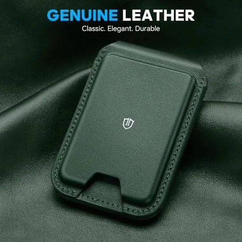 Close look at the SHIELDON Genuine Leather Magnetic Wallet Stand for MagSafe, Evergreen | build quality