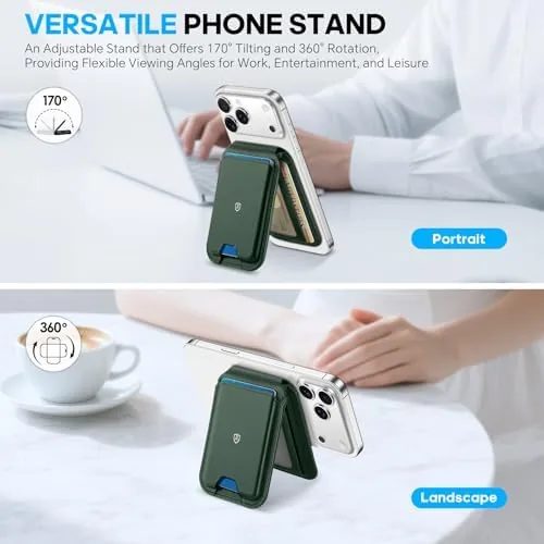 The SHIELDON Genuine Leather Magnetic Wallet Stand for MagSafe, Evergreen | in real use