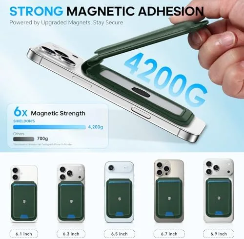 Another view of the SHIELDON Genuine Leather Magnetic Wallet Stand for MagSafe, Evergreen |