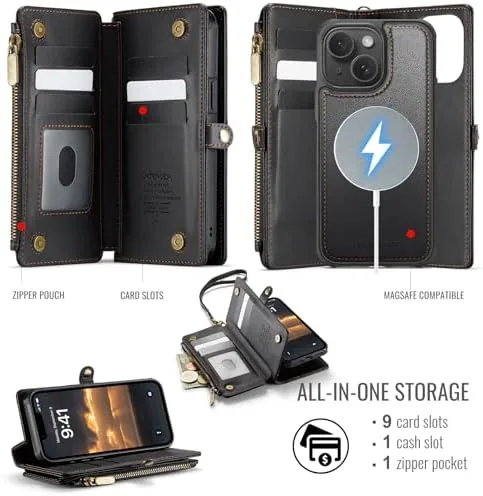 Close look at the Defencase for iPhone 15 Phone Case Wallet Compatible with Magsafe build quality