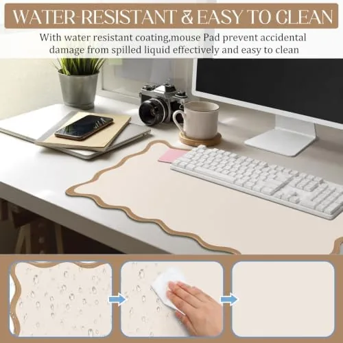 The Hahafelt Scalloped Desk Mat Waterproof,Beige,31.5 X 15.8 Inches | Coquette in real use