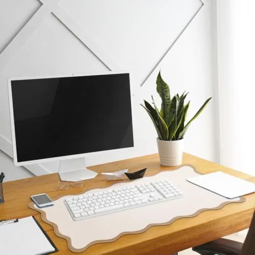 Another view of the Hahafelt Scalloped Desk Mat Waterproof,Beige,31.5 X 15.8 Inches | Coquette