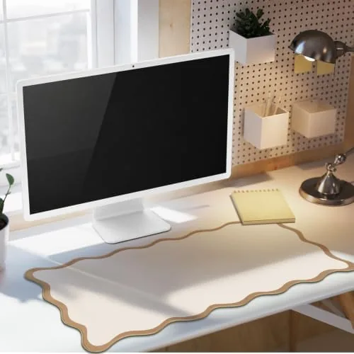 Testing the Hahafelt Scalloped Desk Mat Waterproof,Beige,31.5 X 15.8 Inches | Coquette over two weeks