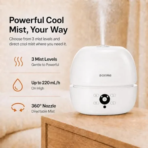 Close look at the BOXING 3L Top Fill Humidifier for Bedroom, 20dB Whisper-Quiet Ultrasonic build quality