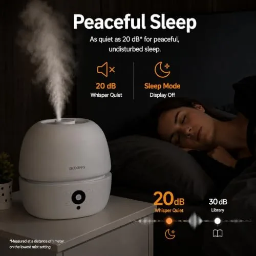 Another view of the BOXING 3L Top Fill Humidifier for Bedroom, 20dB Whisper-Quiet Ultrasonic