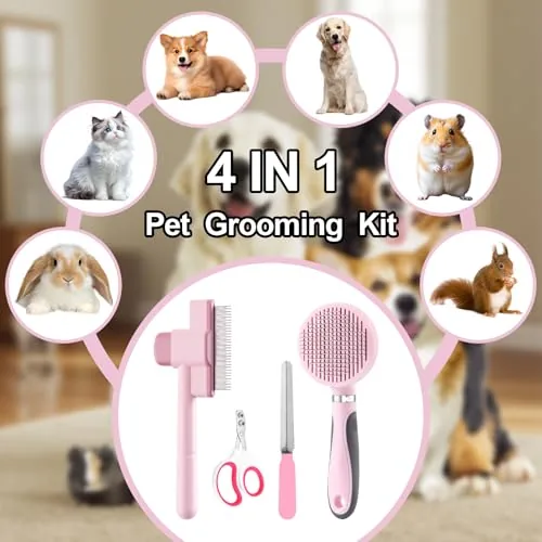 Cat grooming kit stored in a drawer with a pet beside it