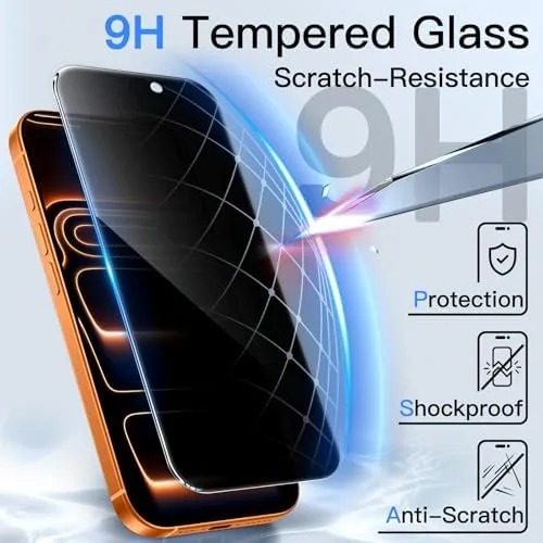 The JETech privacy glass next to a clear tempered protector and a plastic film