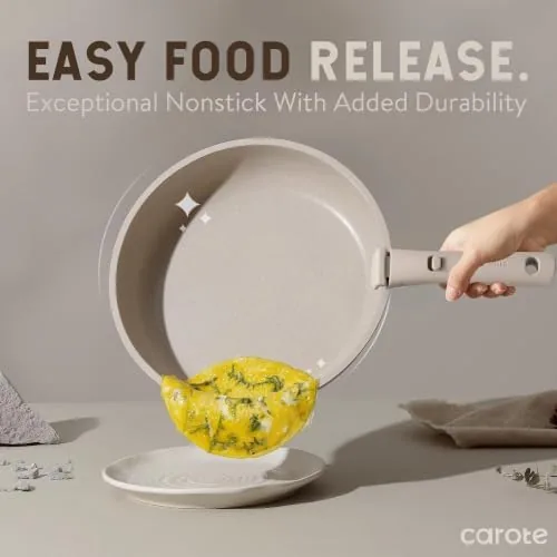 An egg sliding easily out of a CAROTE non-stick frying pan