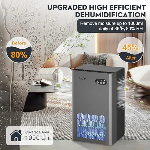 Close look at the ToLife Dehumidifier, 1000 Sq Ft 95 oz Tank with Sleep build quality