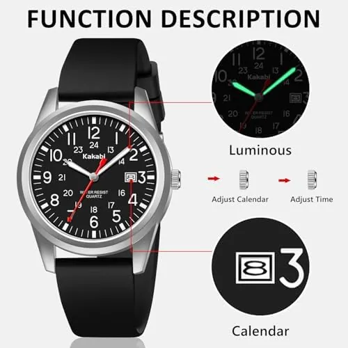The Men's Easy to Read Watch, Unisex Military Sport Analog Quartz compared in context