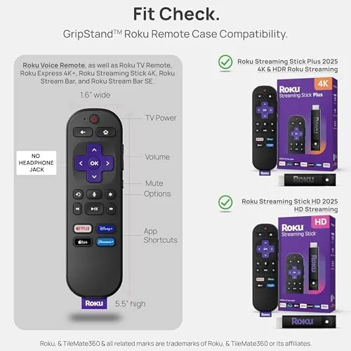 Another view of the GripStand by 73&Sunny Silicone Remote Cover for Roku Voice, Stand