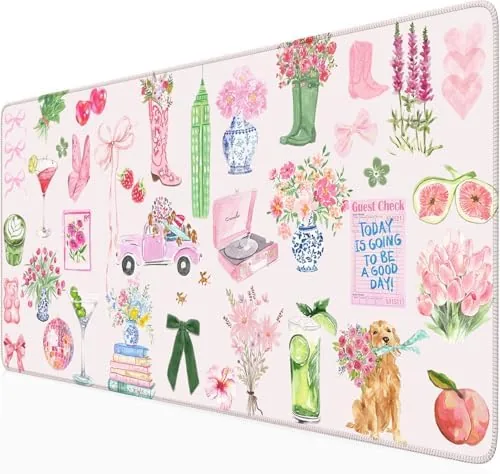 Pink Pastel Floral Desk Mat Cute Kawaii Retro Vintage XXL Large Mouse Pad Flower Review: Tested and Rated