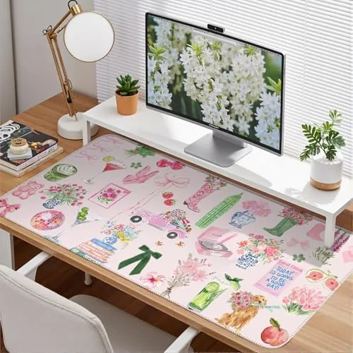 Close look at the Pink Pastel Floral Desk Mat Cute Kawaii Retro Vintage XXL build quality