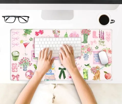 The Pink Pastel Floral Desk Mat Cute Kawaii Retro Vintage XXL in real use