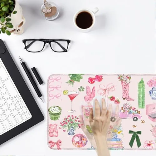 The Pink Pastel Floral Desk Mat Cute Kawaii Retro Vintage XXL compared in context