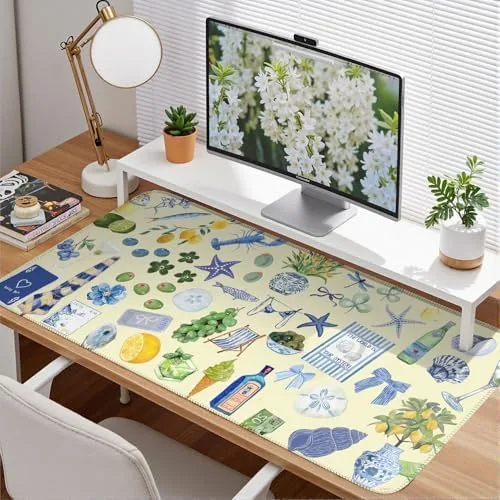 Close look at the Cute Pastel Coastal Desk Mat with Vibrant Sea Life Beige build quality