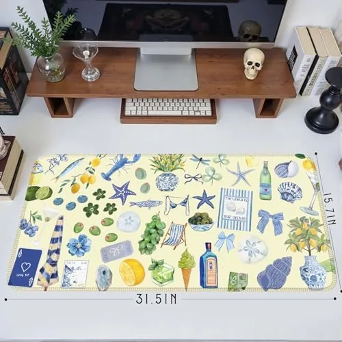 The Cute Pastel Coastal Desk Mat with Vibrant Sea Life Beige in real use