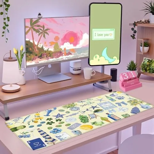The Cute Pastel Coastal Desk Mat with Vibrant Sea Life Beige compared in context