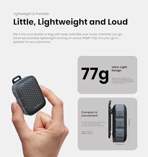 Another view of the INSMY Wearable Bluetooth Speakers IP67 Waterproof Clip On Small Speaker