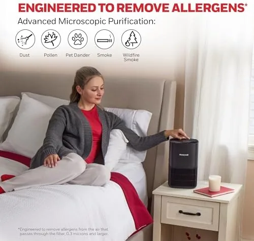 The Honeywell Allergen Plus Compact HEPA Small Room Air Purifiers, Black in real use