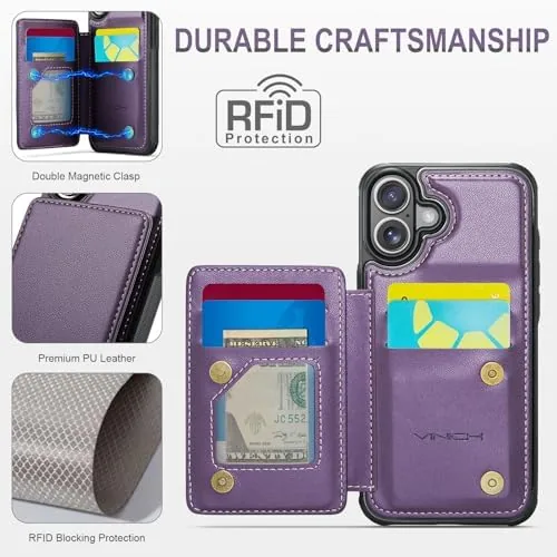Another view of the Vinich for iPhone 17 Wallet Case with Card Holder, Purple