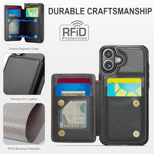 Another view of the Vinich for iPhone 17 Wallet Case with Card Holder, Black