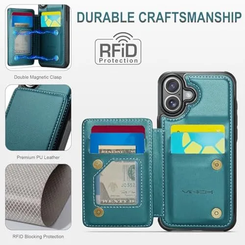 Another view of the Vinich for iPhone 17 Wallet Case with Card Holder, Bluish