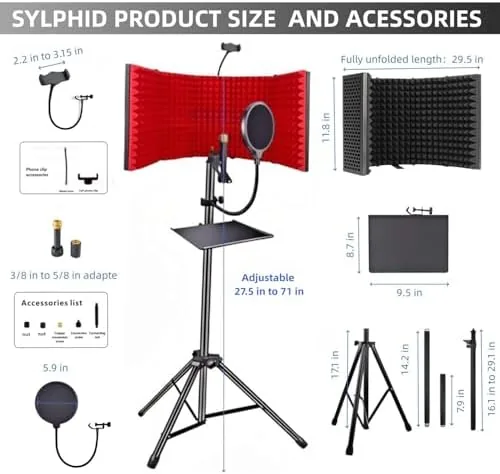 Close look at the SYLPHID Microphone Isolation Shield with Pop Filter & Stand and build quality