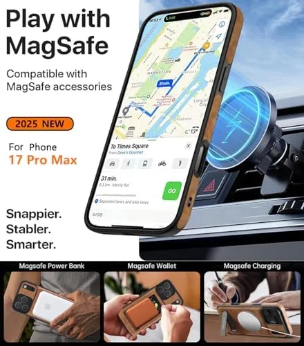 The WTCASE Magnetic for iPhone 17 Pro Max Leather Case,Built-in Invisible in real use