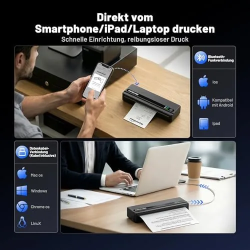 Detail shot of the Portable Wireless Printer for Travel, Inkless Thermal Printer 2600mAh | features