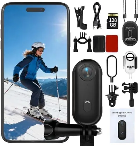 Overview of the 4K 128GB Thumb Action Camera, Hands-Free Magnetic POV Sports Cam