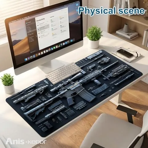 Close look at the Large Gaming Mouse Pad Military Weapon Pattern Non-Slip Desk Mat build quality