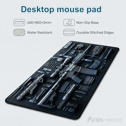 Another view of the Large Gaming Mouse Pad Military Weapon Pattern Non-Slip Desk Mat