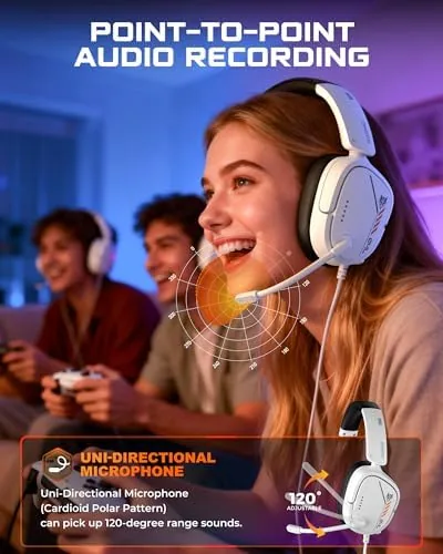 The flexible boom microphone folded up and the volume dial on the earcup