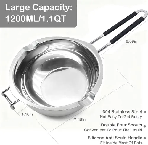 Close up of the brushed 304 stainless steel pot and the pouring spout