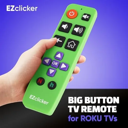Close up of the oversized raised buttons on the EZclicker remote