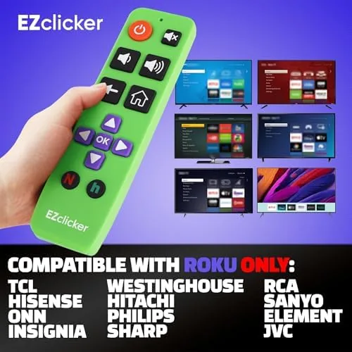 The EZclicker remote compared side by side with a stock Roku remote