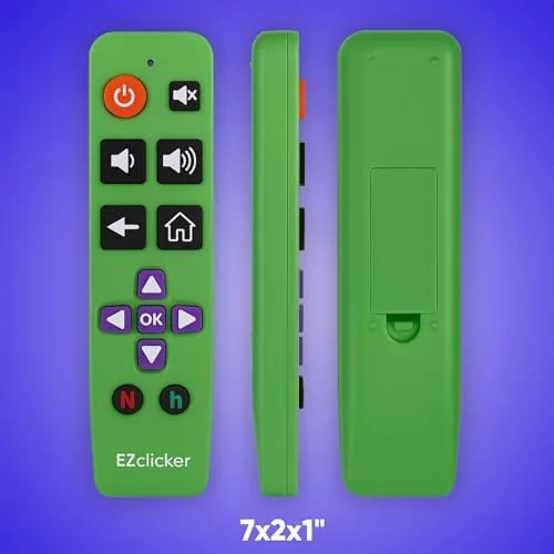 The EZclicker remote on a side table beside a cup of tea in a cozy living room