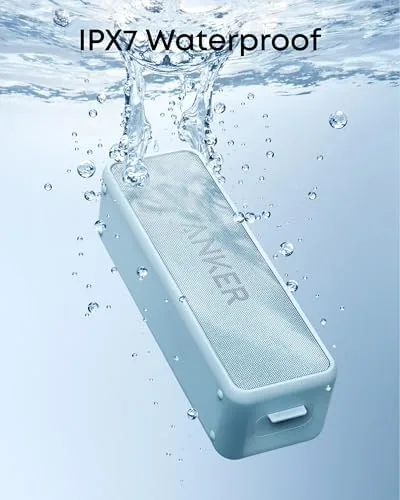 Close up of the top control buttons on the Baby Blue Soundcore 2 speaker