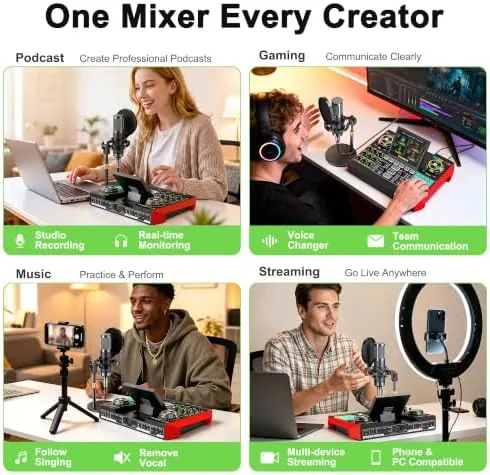 Another view of the TENLAMP G10 Creator Audio Mixer Bundle with Microphone for Streaming
