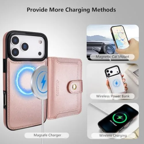 The ONETOP for iPhone 17 Pro Max Detachable Magnetic Wallet Case,Rosegold in real use